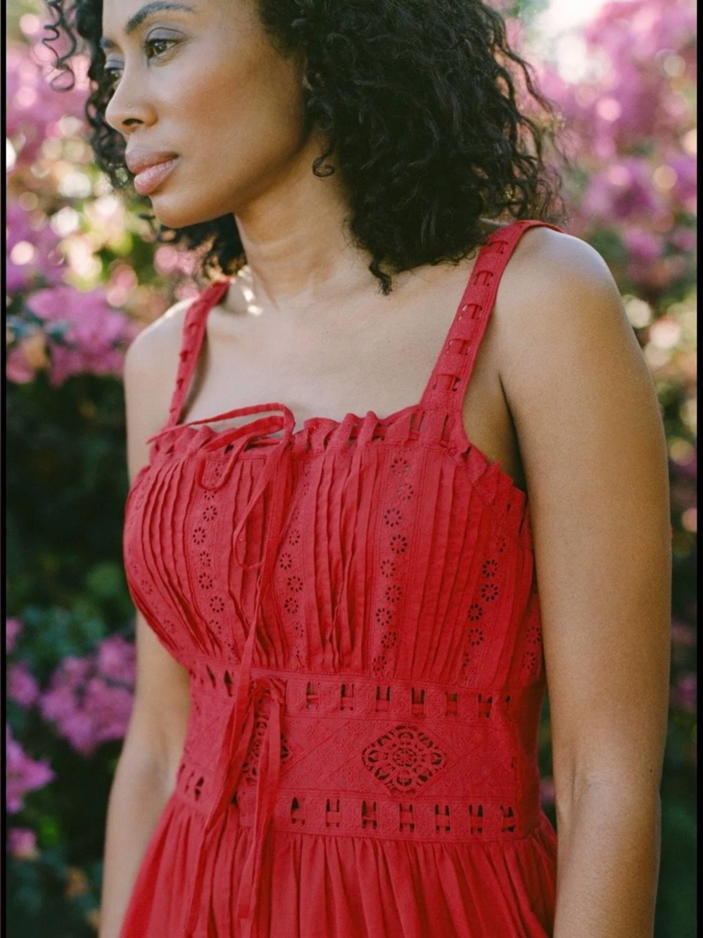 Christy Dawn Larissa cherry Red Eyelet Maxi Dress with Crochet Bodice
